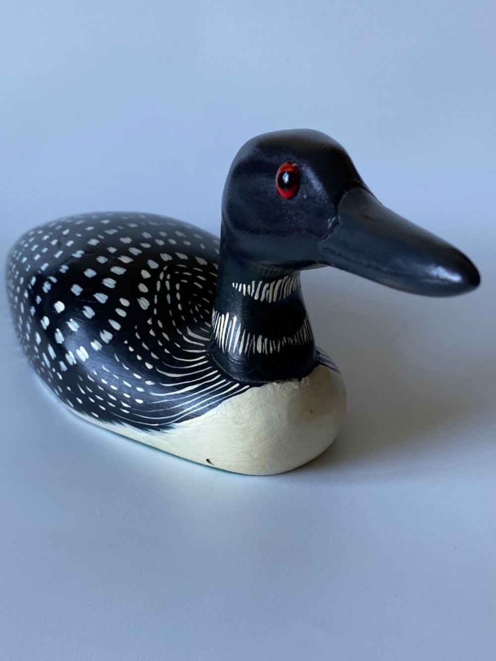 Vintage Hand-Carved Wooden Common Loon Decoy: Signed Folk Art, Dated 1987
